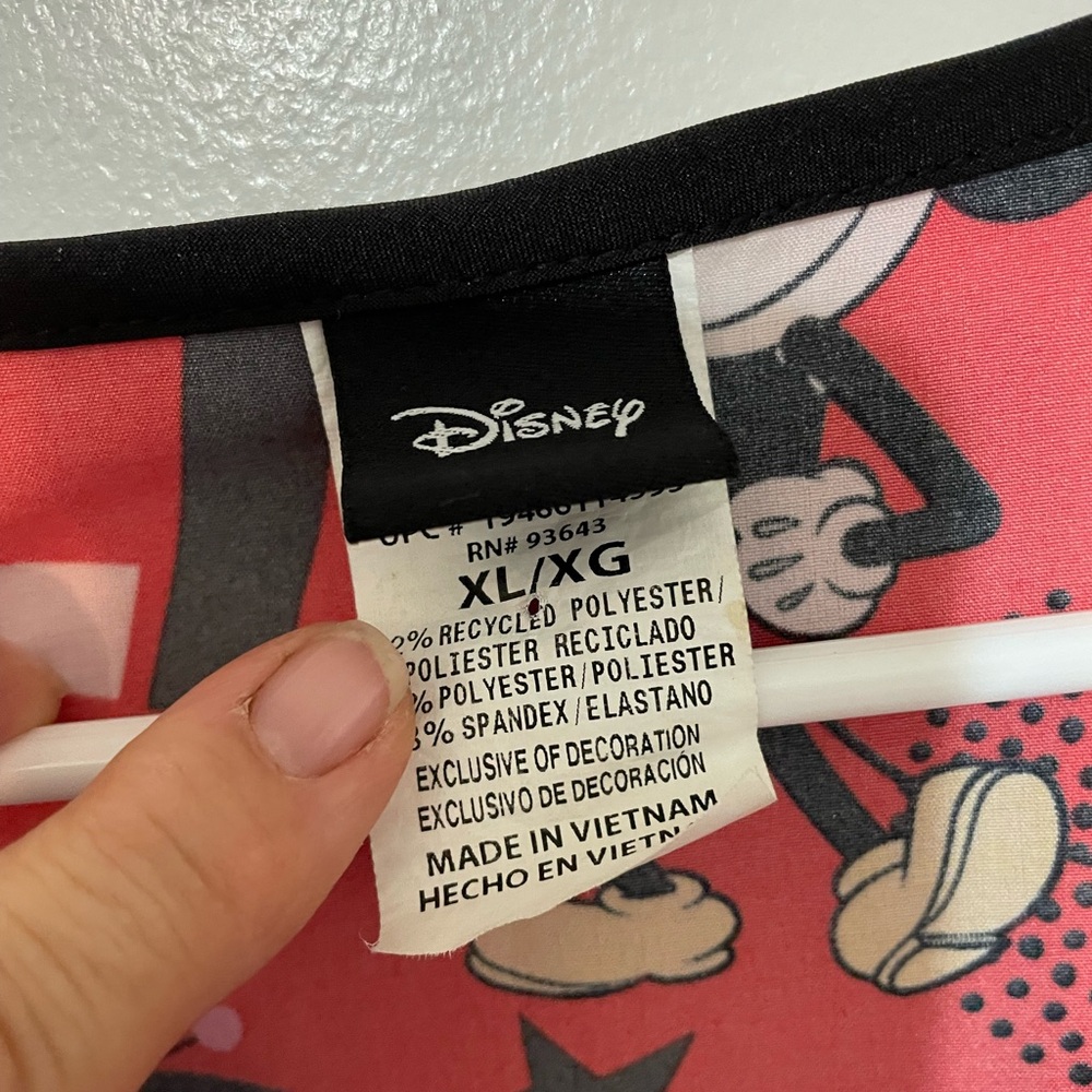 Disney MICKEY MINNIE Print Short sleeve Red pink Healthcare Nursing scrub top XL - Picture 3 of 6